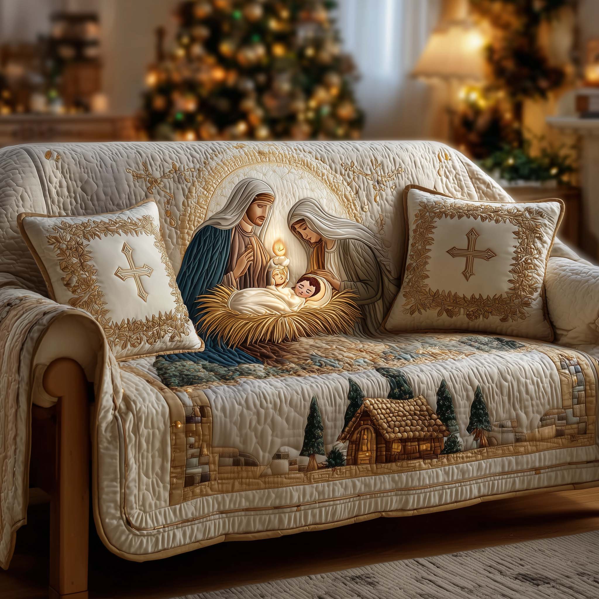 Peaceful Nativity Quilted Sofa Cover GFTOHD11845 – Patchique Store