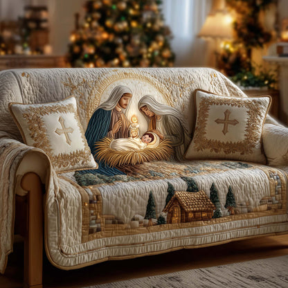 Peaceful Nativity Quilted Sofa Cover GFTOHD11845