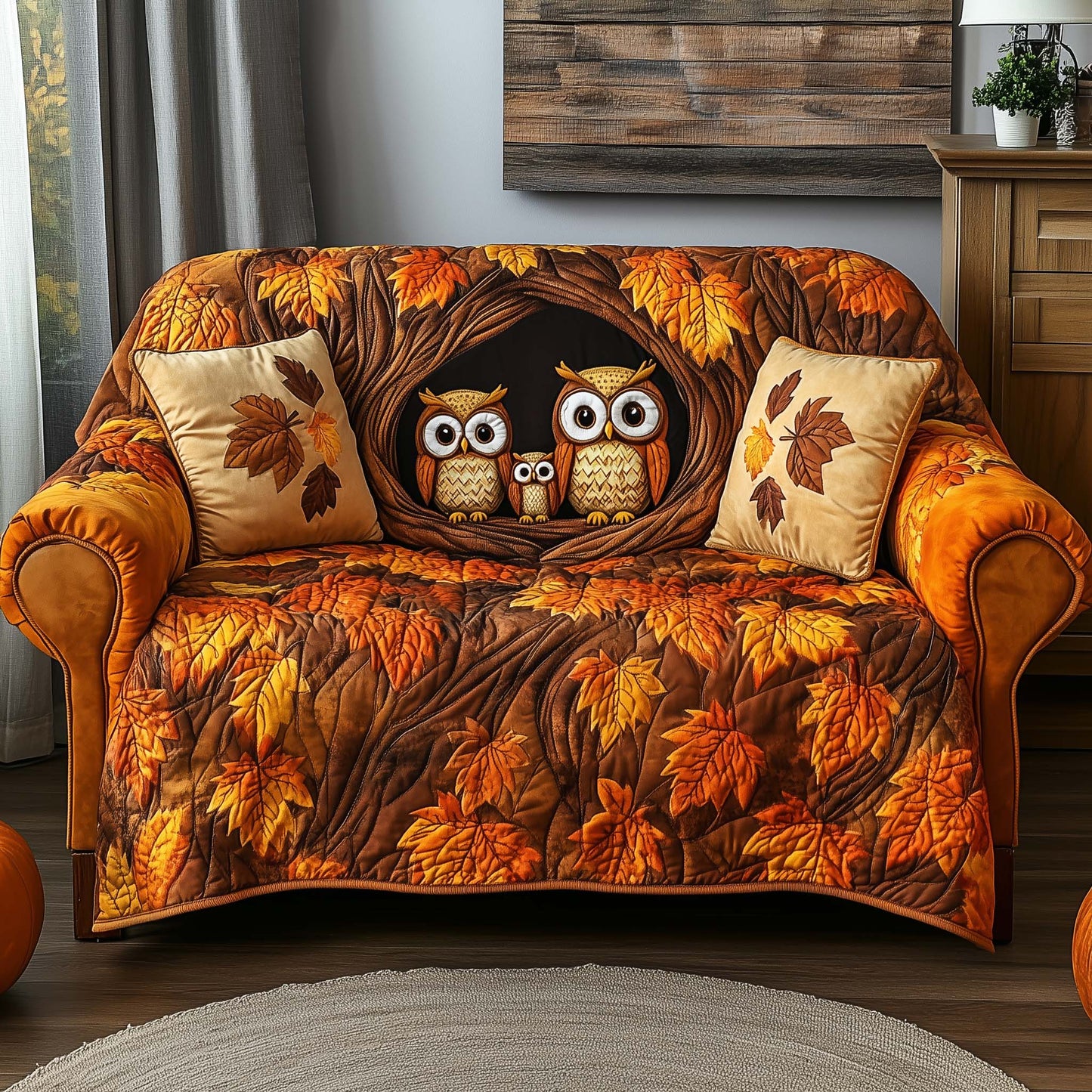 Autumn Owl Nest Quilted Sofa Cover GFTOHD11851