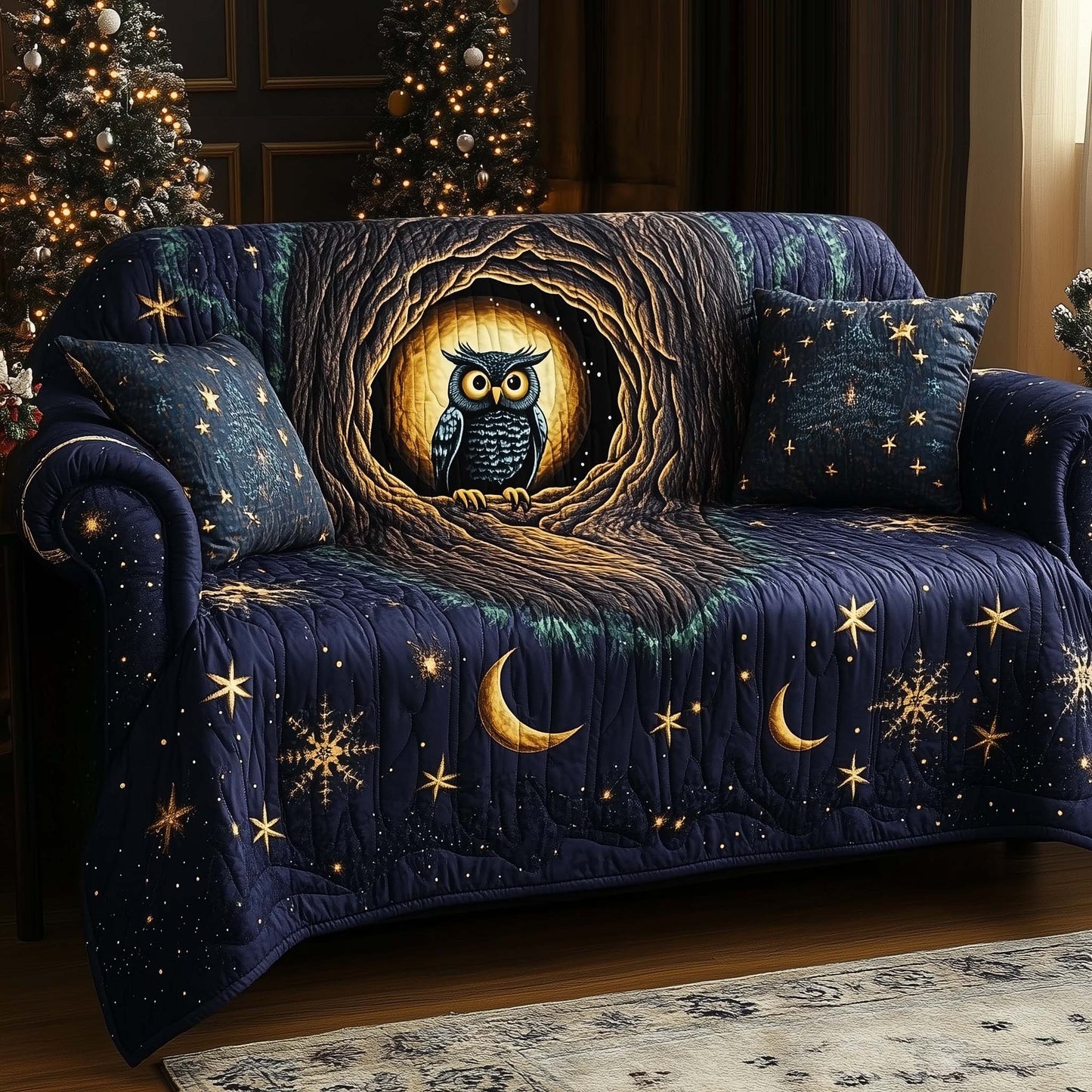 Mystic Night Owl Quilted Sofa Cover GFTOHD11852