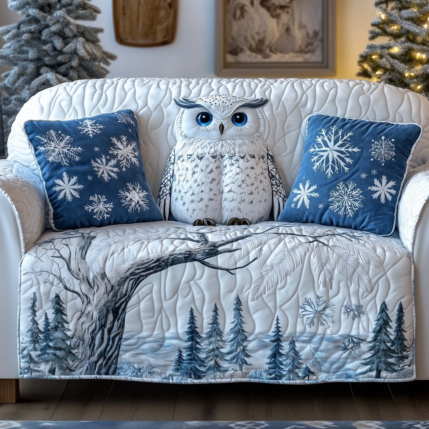 Snowy Arctic Owl Quilted Sofa Cover GFTOHD11854