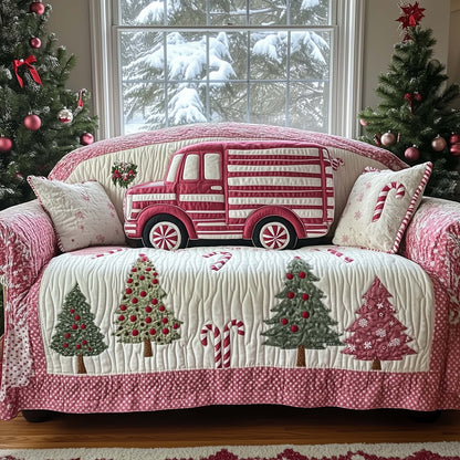 Candy Cane Truck Quilted Sofa Cover GFTOHD11867
