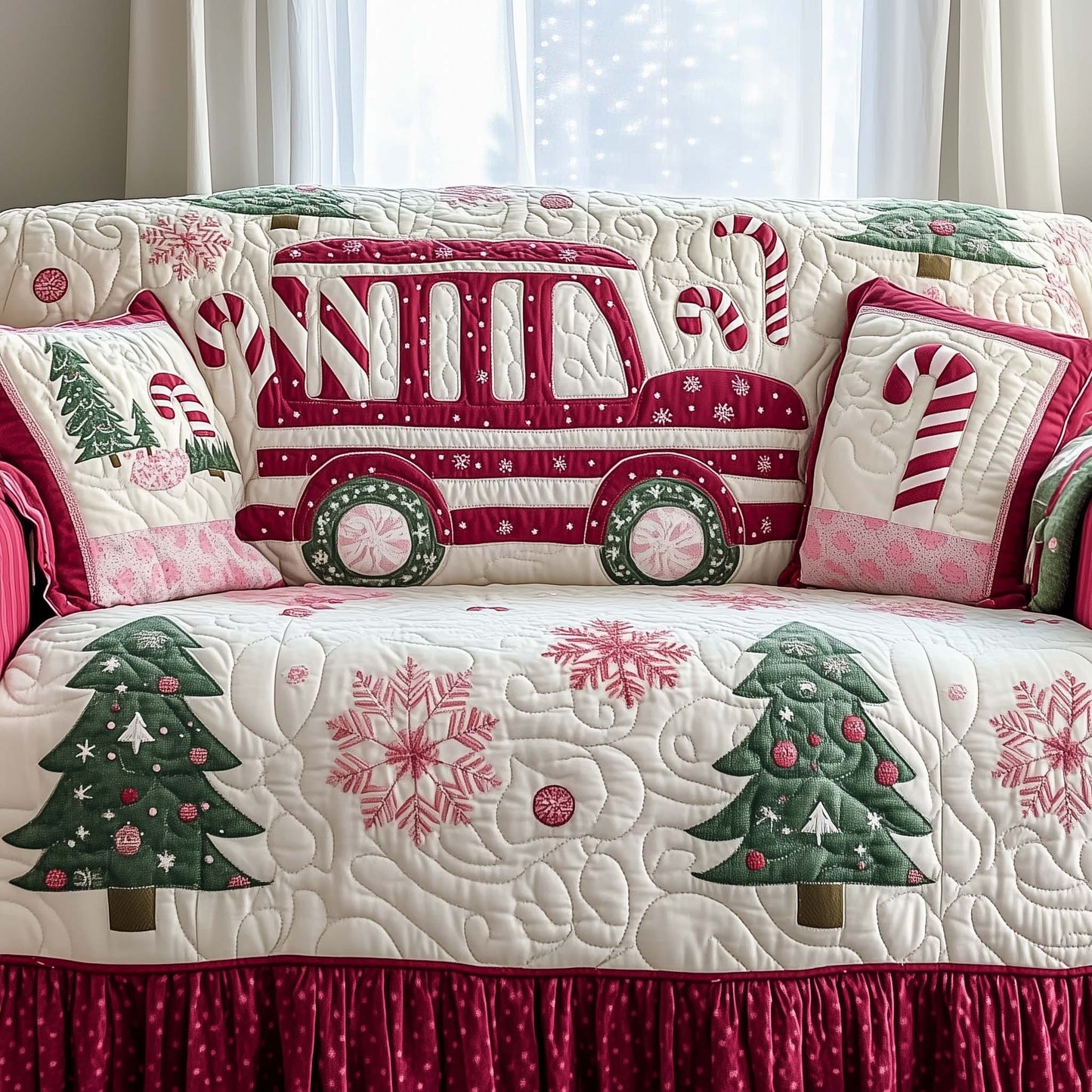 Candy Cane Truck Quilted Sofa Cover GFTOHD11868