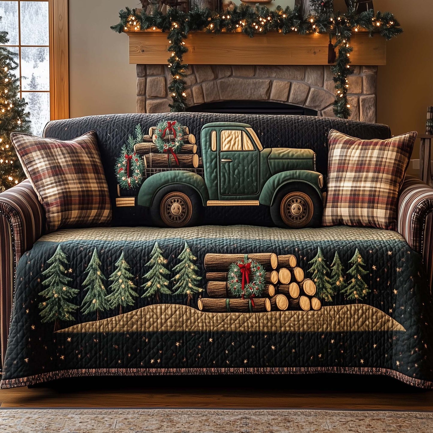 Farmhouse Rustic Truck Quilted Sofa Cover GFTOHD11869