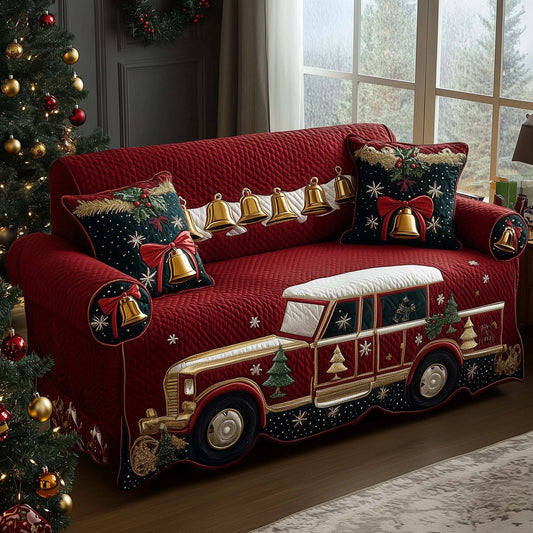 Golden Christmas Bells Truck Quilted Sofa Cover GFTOHD11871