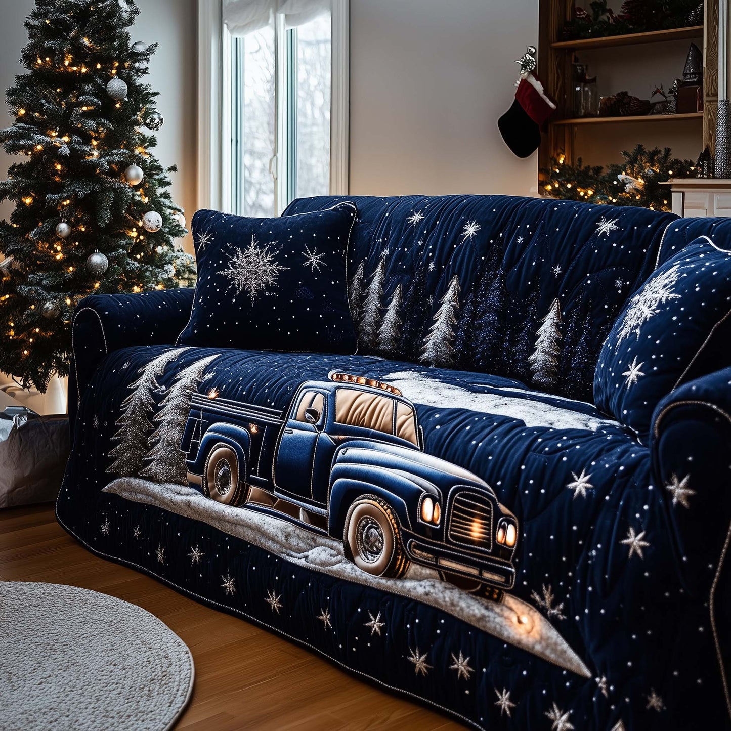 Midnight Magical Truck Quilted Sofa Cover GFTOHD11874