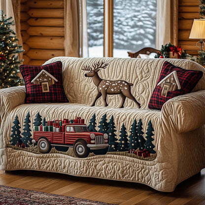 Woodland Red Truck Quilted Sofa Cover GFTOHD11875