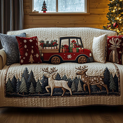 Woodland Red Truck Quilted Sofa Cover GFTOHD11876