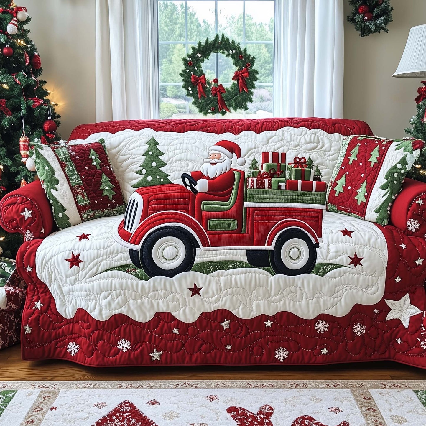 Santa's Retro Truck Quilted Sofa Cover GFTOHD11877