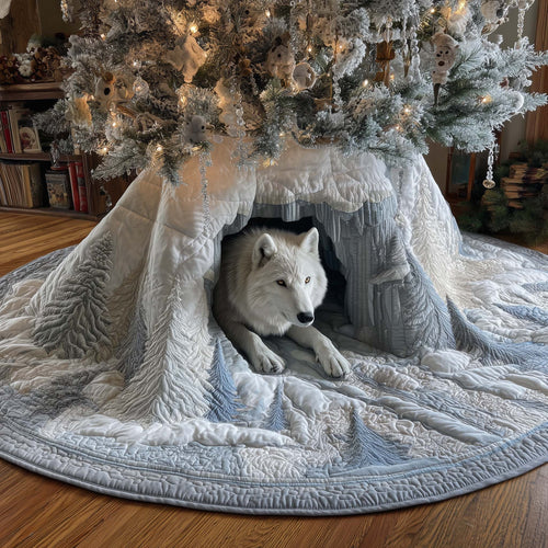 Snowy Wolf Quilted Tree Skirt GFTOHD11881