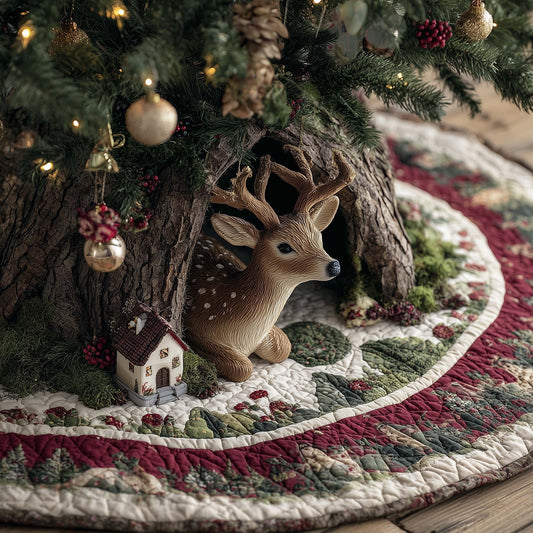 Woodland Reindeer Quilted Tree Skirt GFTOHD11887