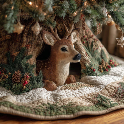 Woodland Reindeer Quilted Tree Skirt GFTOHD11888