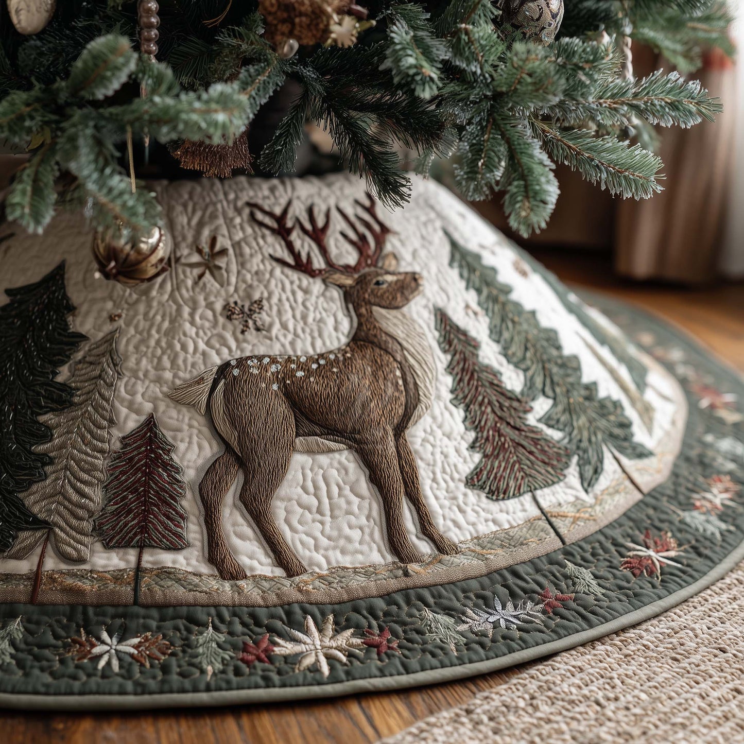 Woodland Reindeer Quilted Tree Skirt GFTOHD11889