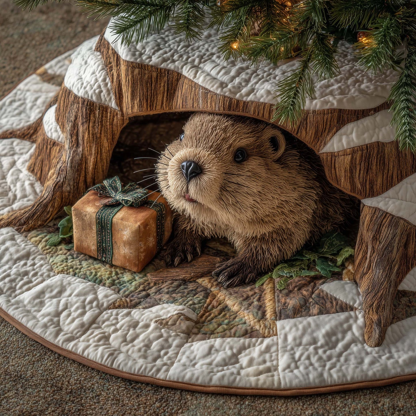 Beaver Dam Christmas Quilted Tree Skirt GFTOHD11893