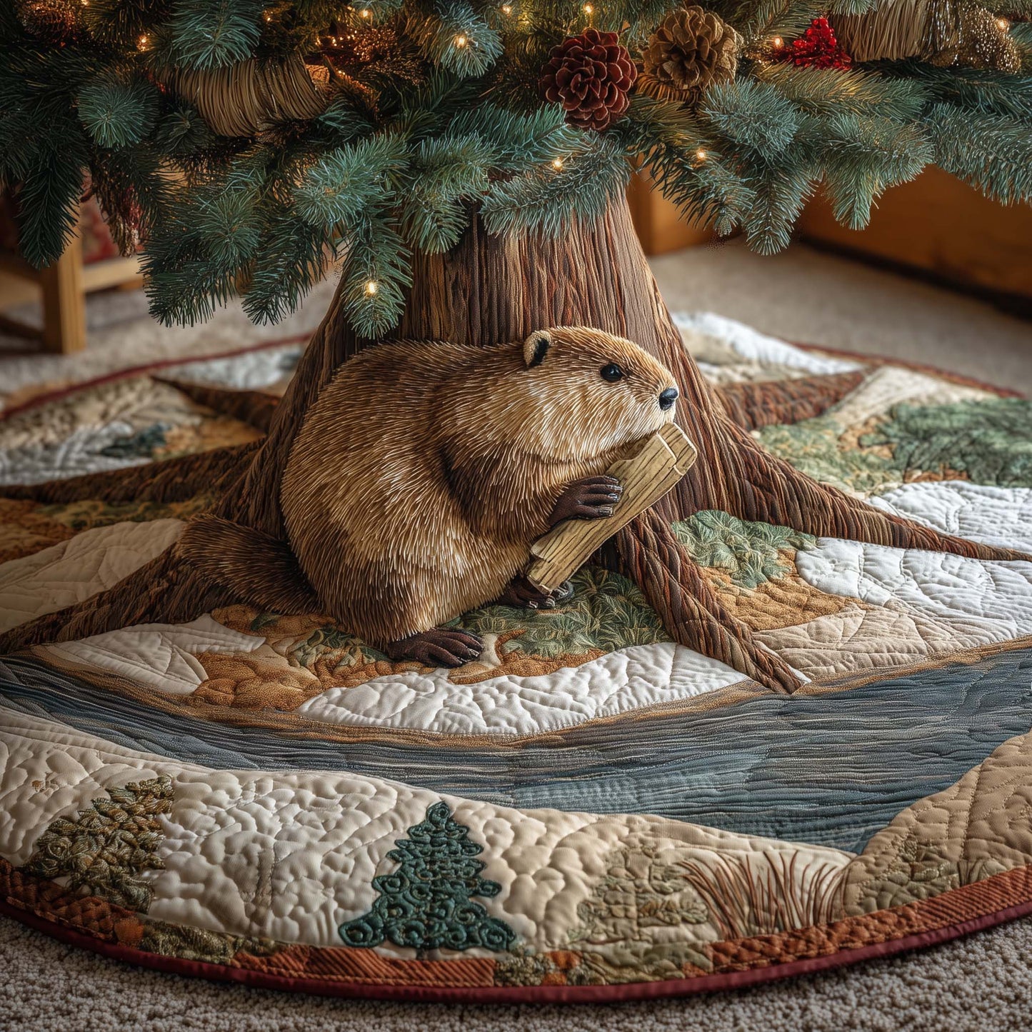 Beaver Heaven Quilted Tree Skirt GFTOHD11894