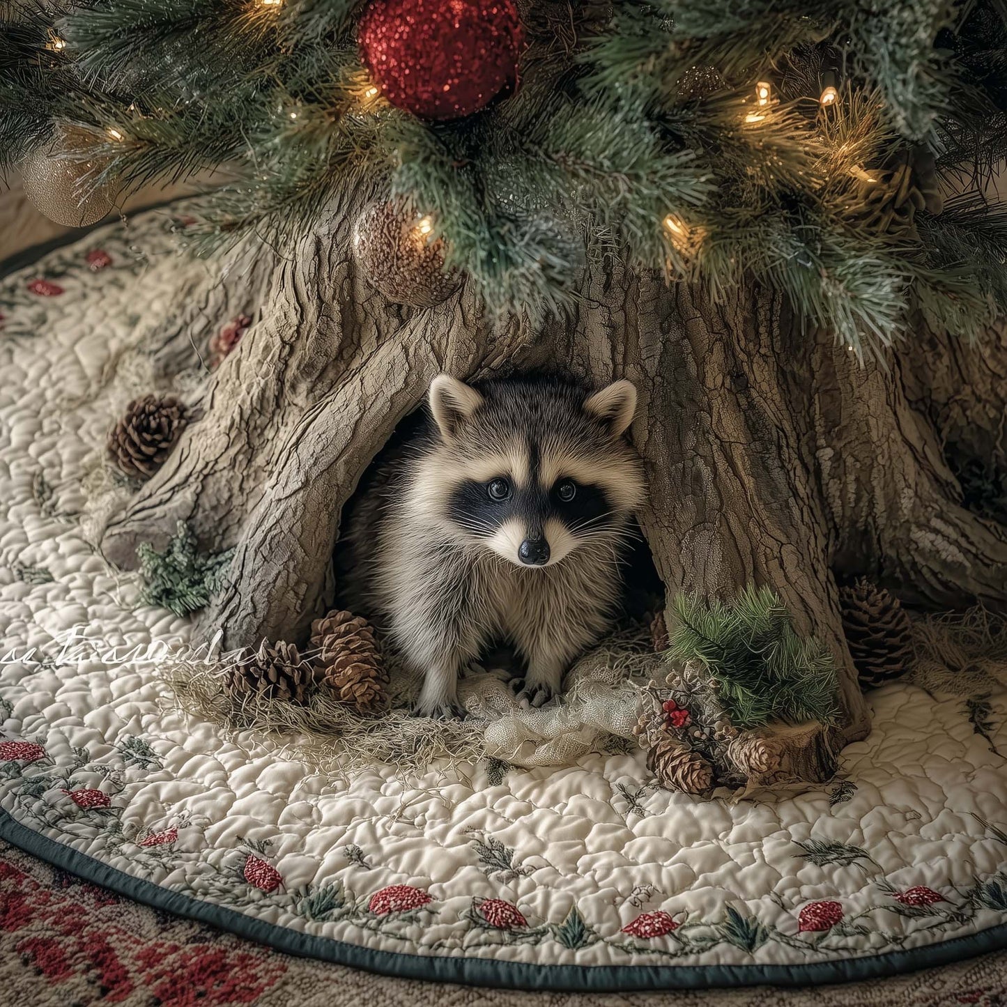Woodland Raccoon Quilted Tree Skirt GFTOHD11896