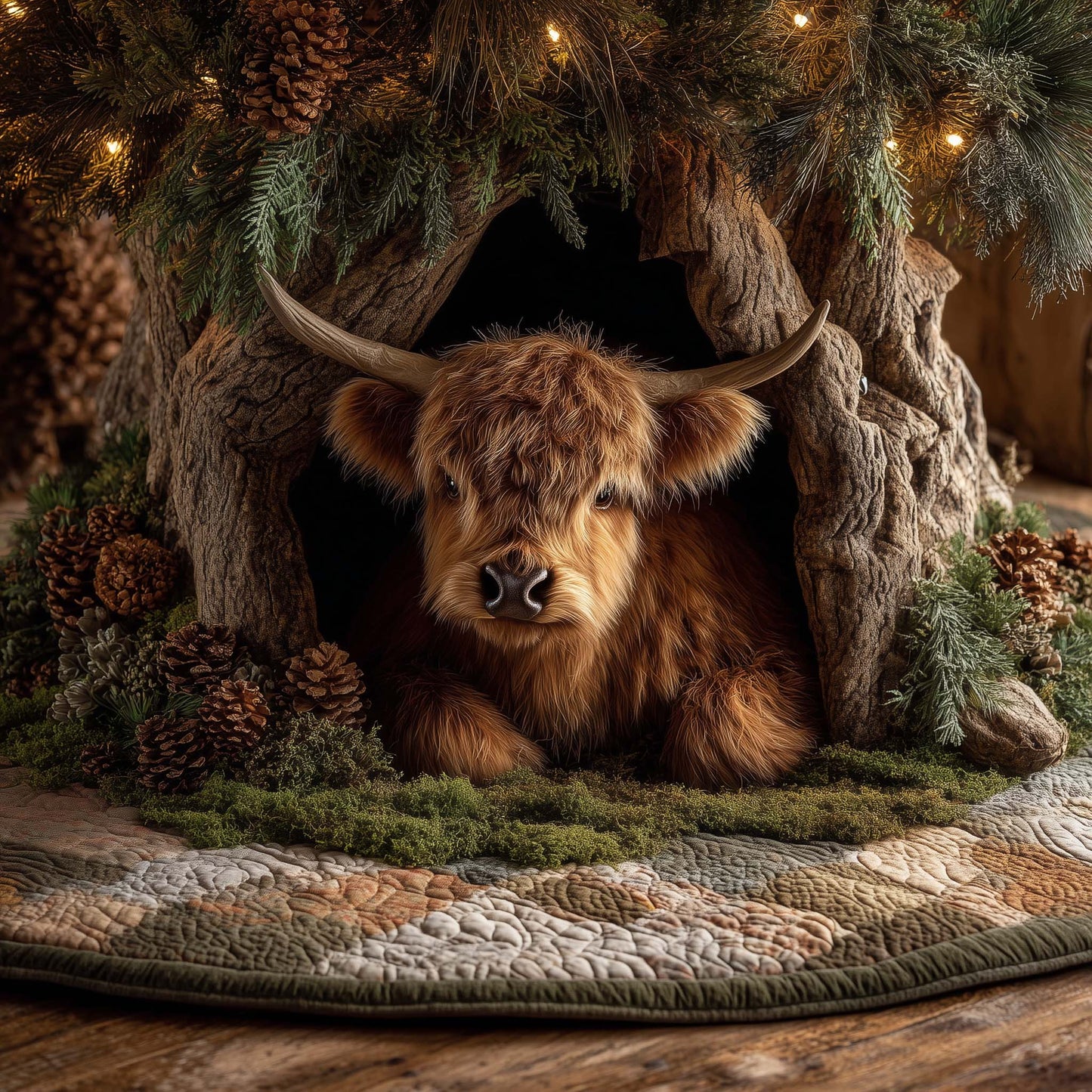 Highland Cow Calf Quilted Tree Skirt GFTOHD11913