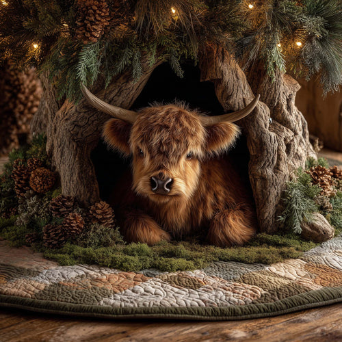 Highland Cow Calf Quilted Tree Skirt GFTOHD11913