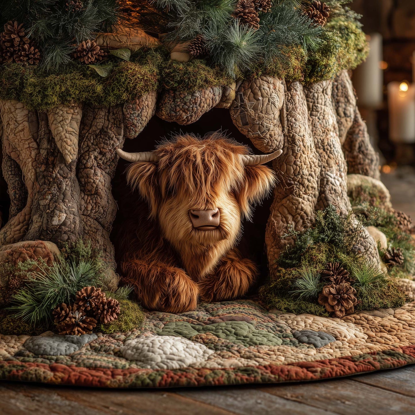 Highland Cow Calf Quilted Tree Skirt GFTOHD11914