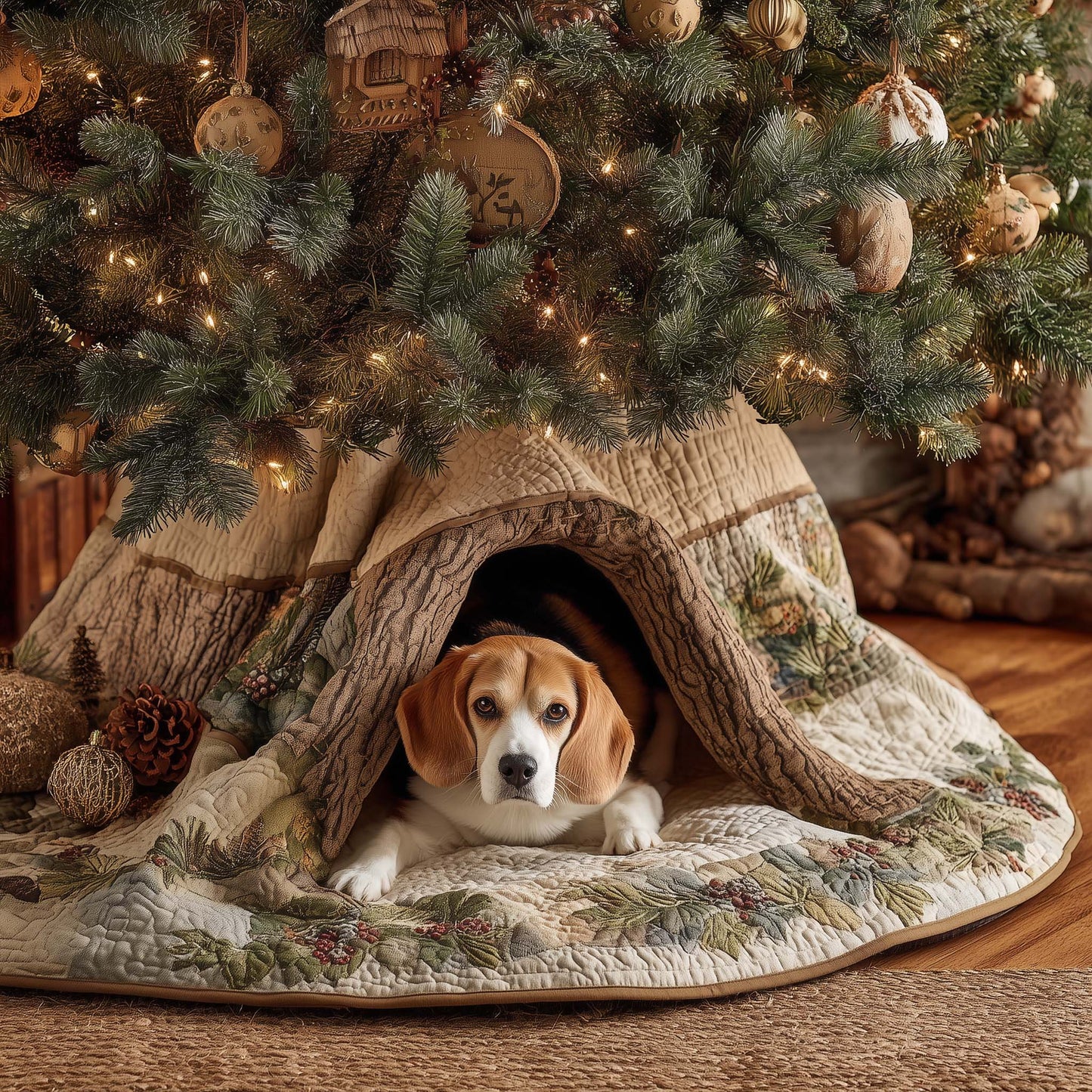 Beagle Hidden Cave Quilted Tree Skirt GFTOHD11952