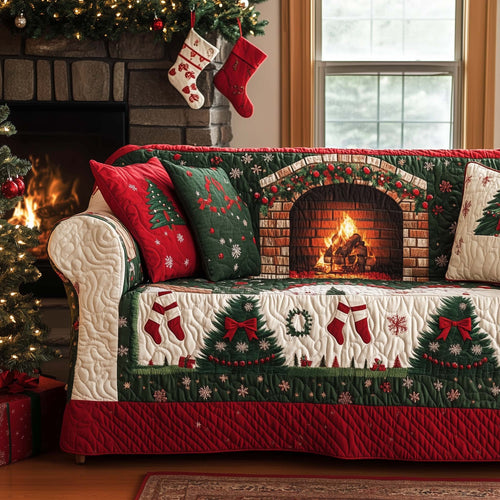 Christmas Fireplace Quilted Sofa Cover GFTOHD11958