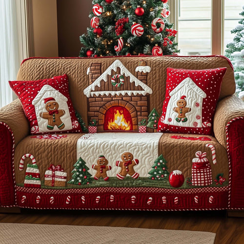 Christmas Fireplace Quilted Sofa Cover GFTOHD11961