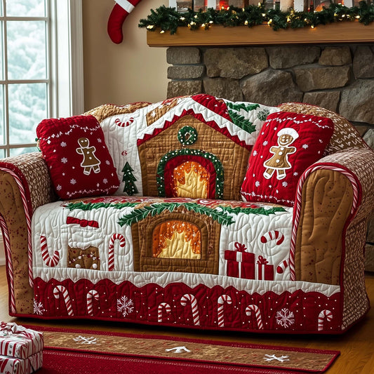 Christmas Fireplace Quilted Sofa Cover GFTOHD11962