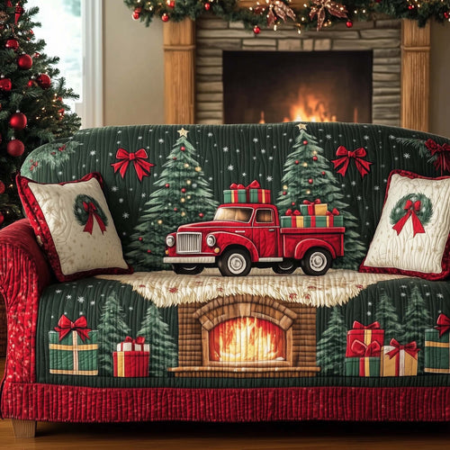 Christmas Fireplace Quilted Sofa Cover GFTOHD11963