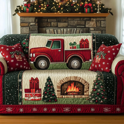 Christmas Fireplace Quilted Sofa Cover GFTOHD11964