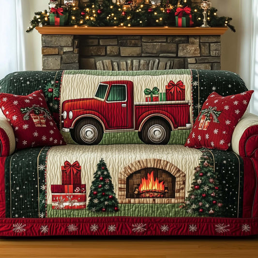 Christmas Fireplace Quilted Sofa Cover GFTOHD11964