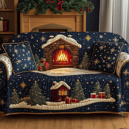Christmas Fireplace Quilted Sofa Cover GFTOHD11965