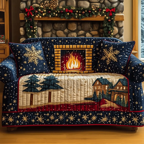 Christmas Fireplace Quilted Sofa Cover GFTOHD11966