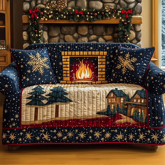 Christmas Fireplace Quilted Sofa Cover GFTOHD11966