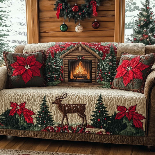 Christmas Fireplace Quilted Sofa Cover GFTOHD11968