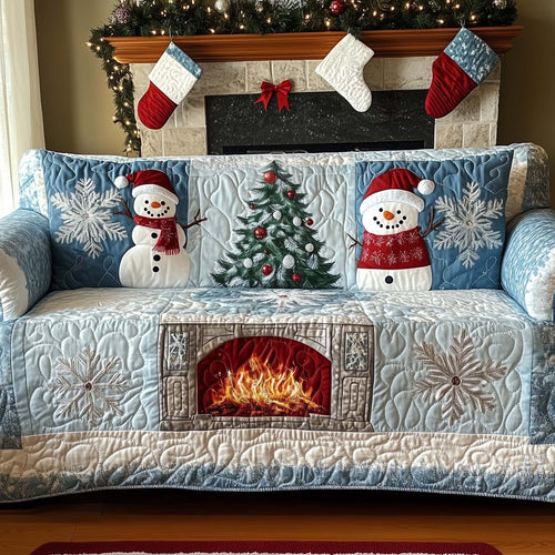 Christmas Fireplace Quilted Sofa Cover GFTOHD11971