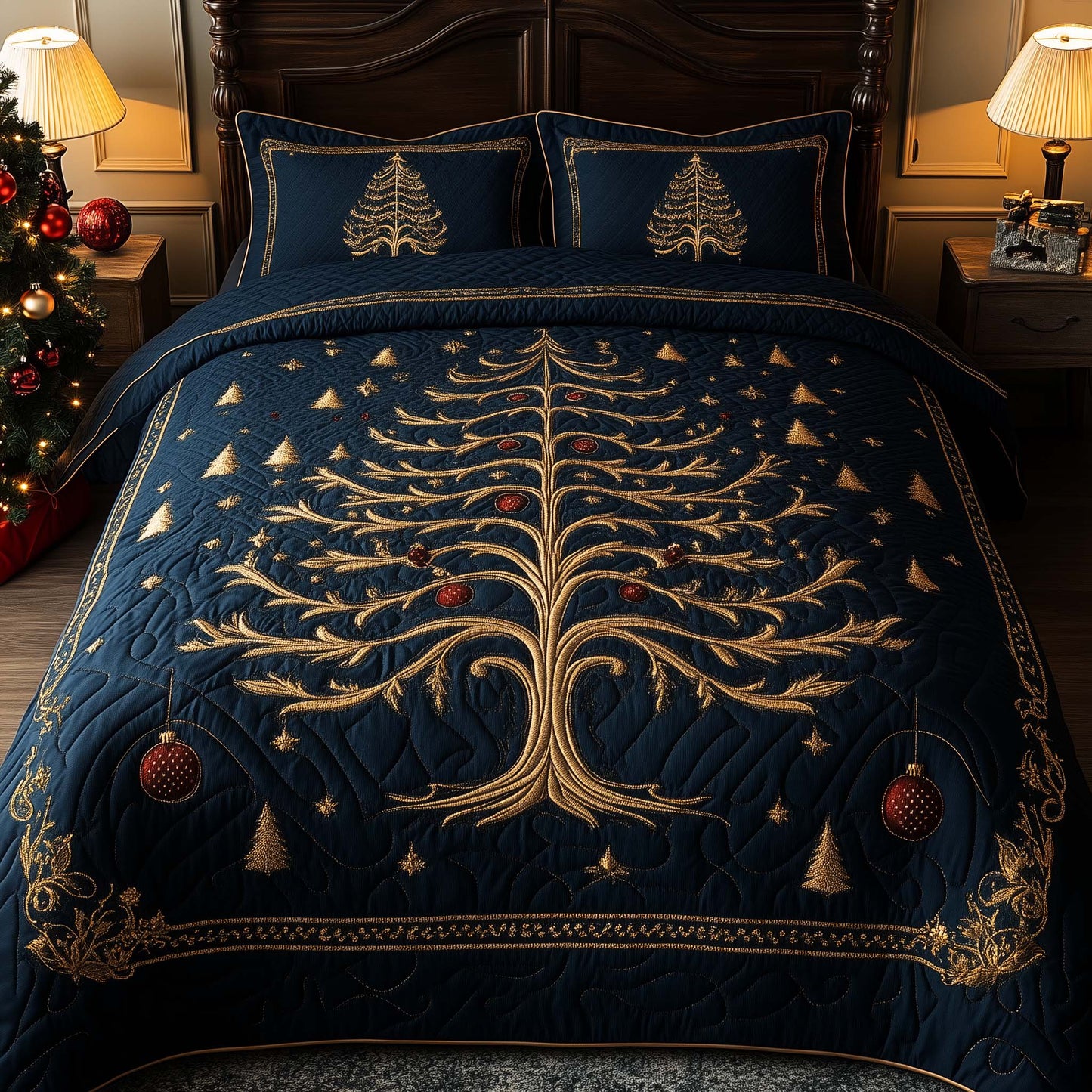 Golden Christmas Tree Duvet Cover Set GFTOHD11992