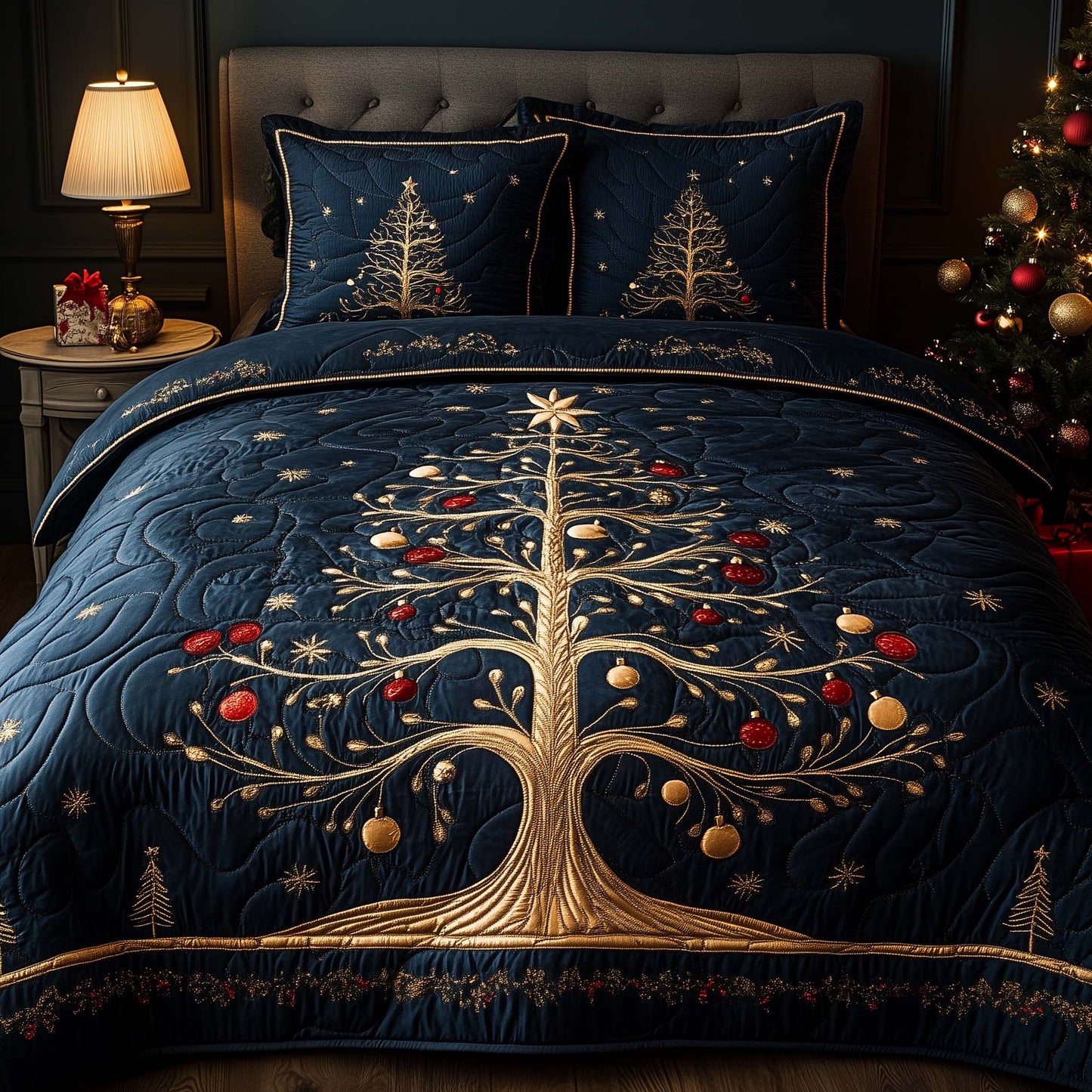 Golden Christmas Tree Duvet Cover Set GFTOHD11993