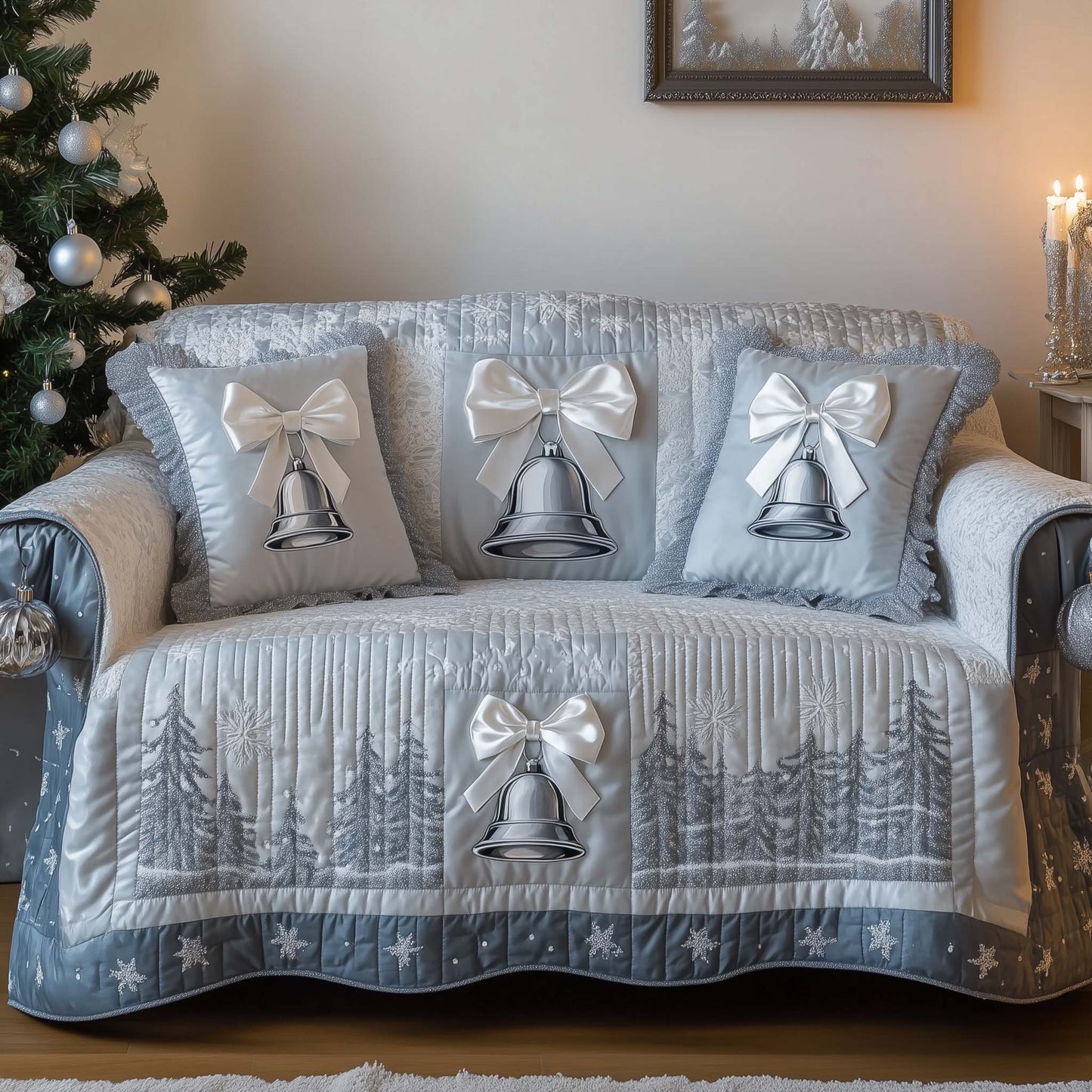 Christmas Bells Quilted Sofa Cover GFTOHD12014