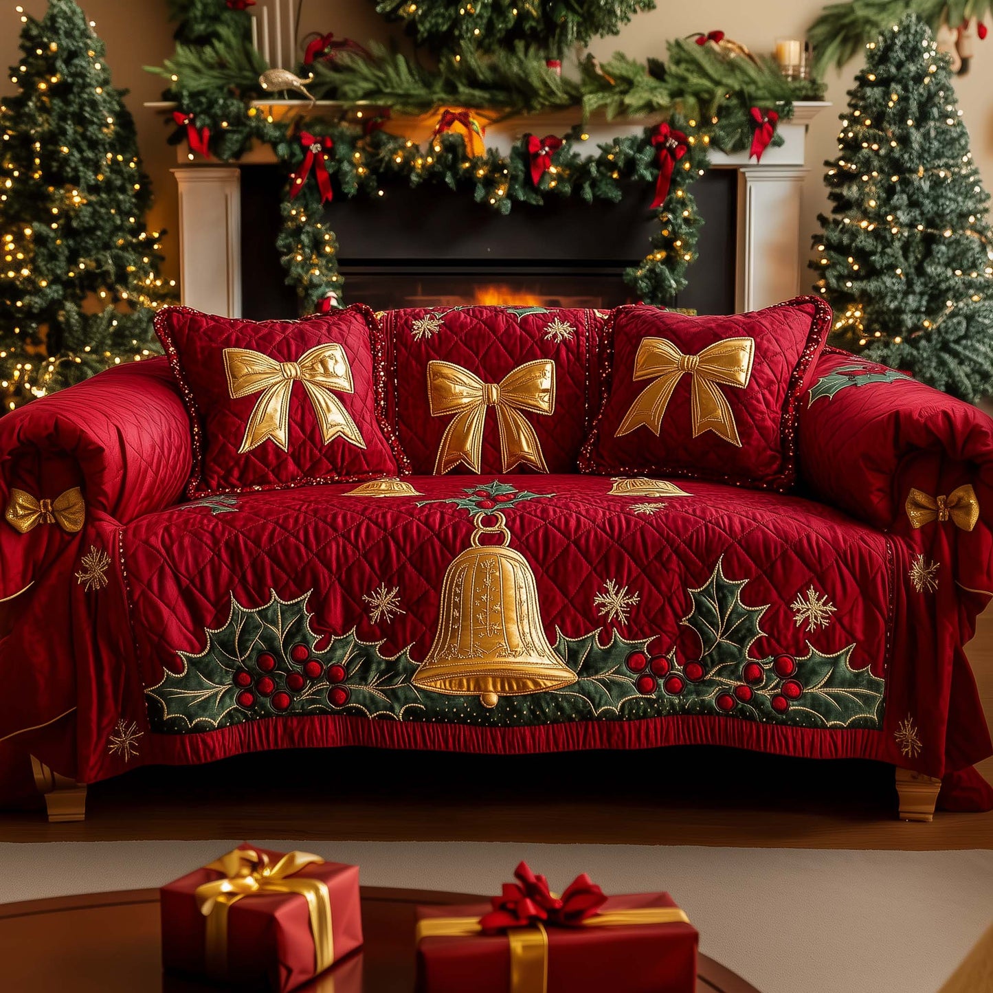 Christmas Bells Quilted Sofa Cover GFTOHD12017