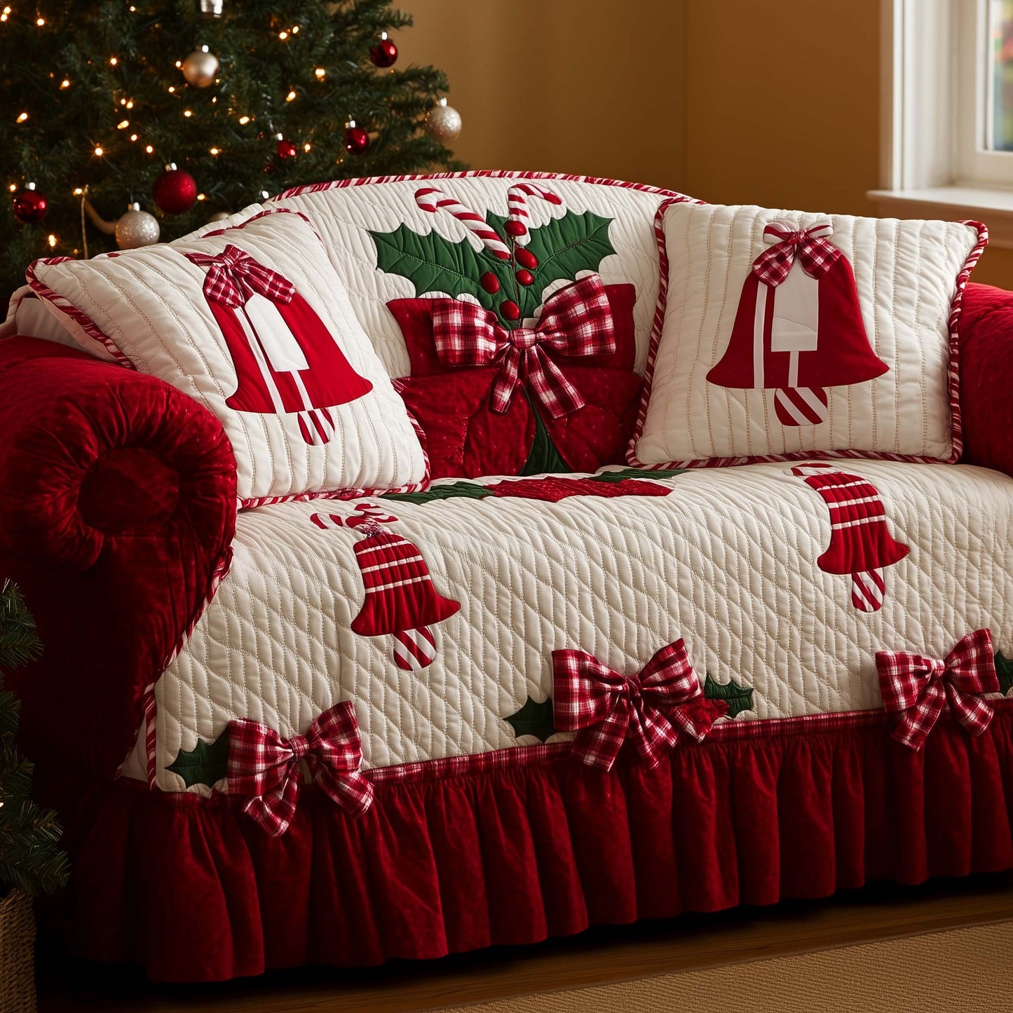 Christmas Bells Quilted Sofa Cover GFTOHD12019