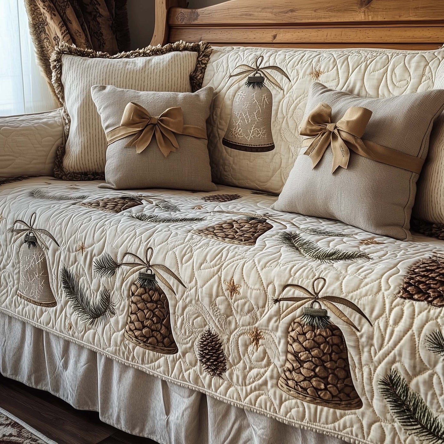 Christmas Bells Quilted Sofa Cover GFTOHD12023