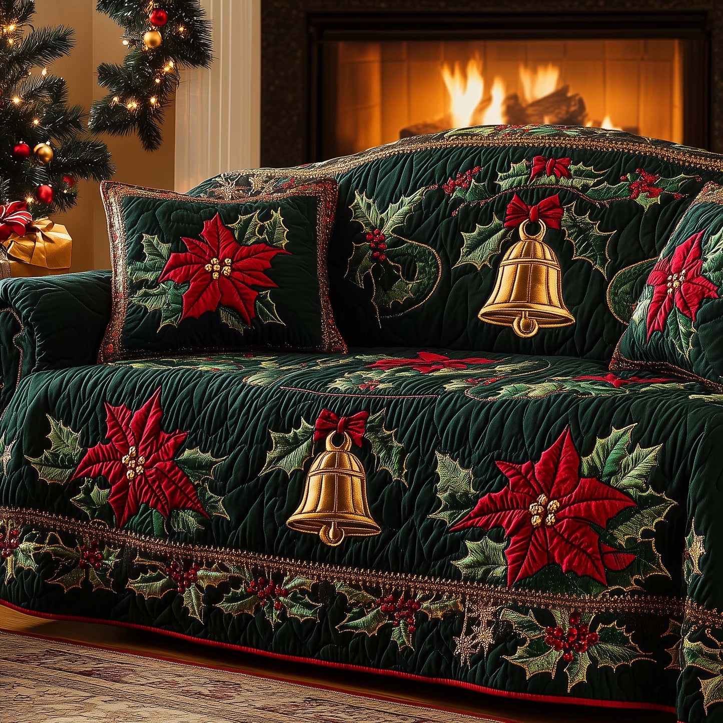 Christmas Bells Quilted Sofa Cover GFTOHD12025