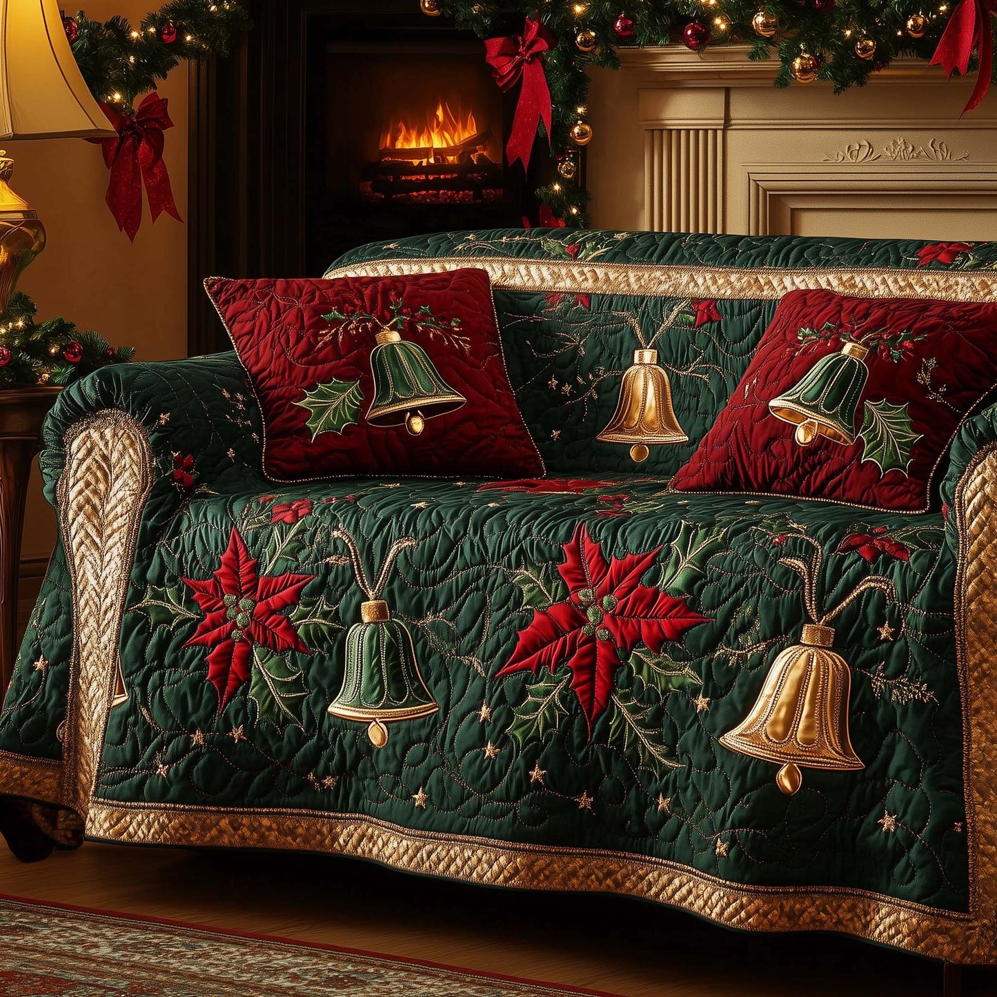 Christmas Bells Quilted Sofa Cover GFTOHD12026