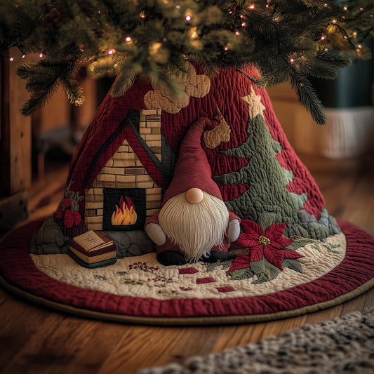 Cozy Gnome by Fireplace Quilted Tree Skirt GFTOHD12032