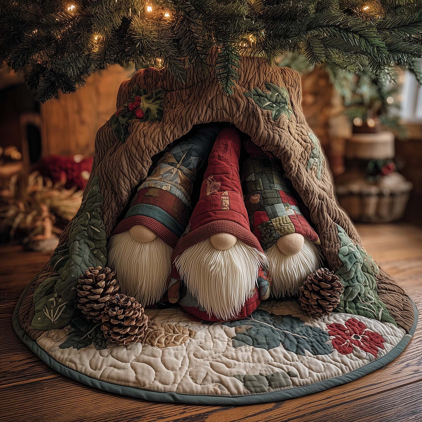 Forest Gnome Family Quilted Tree Skirt GFTOHD12034