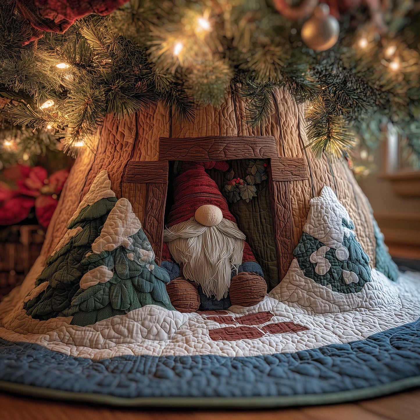 Cabin Window Gnome Quilted Tree Skirt GFTOHD12043