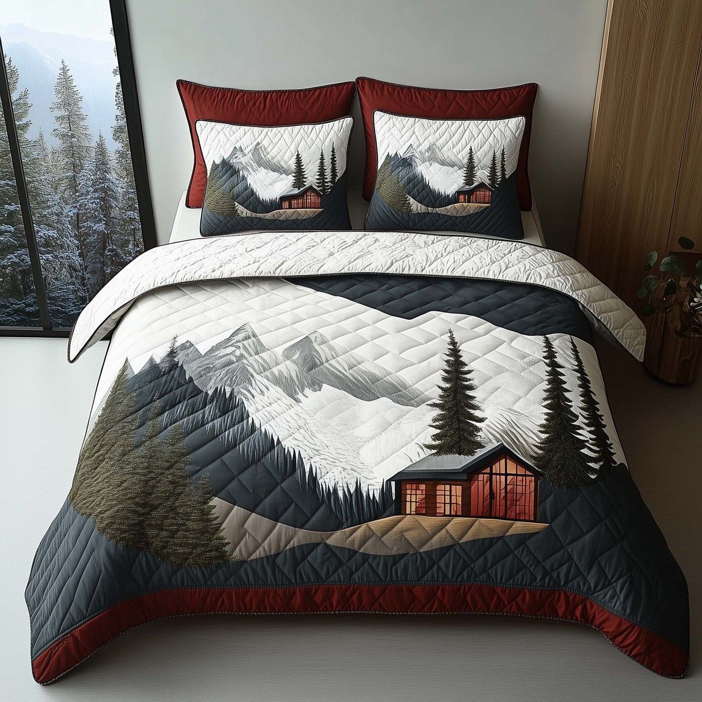 Peaceful Snow Cabin Duvet Cover Set GFTOHD12058