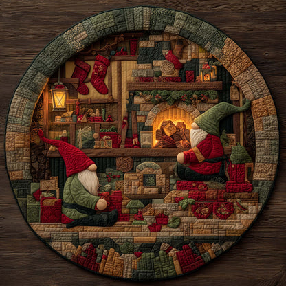Gnome Fireplace Workshop Quilted Round Mat GFTOHD12061
