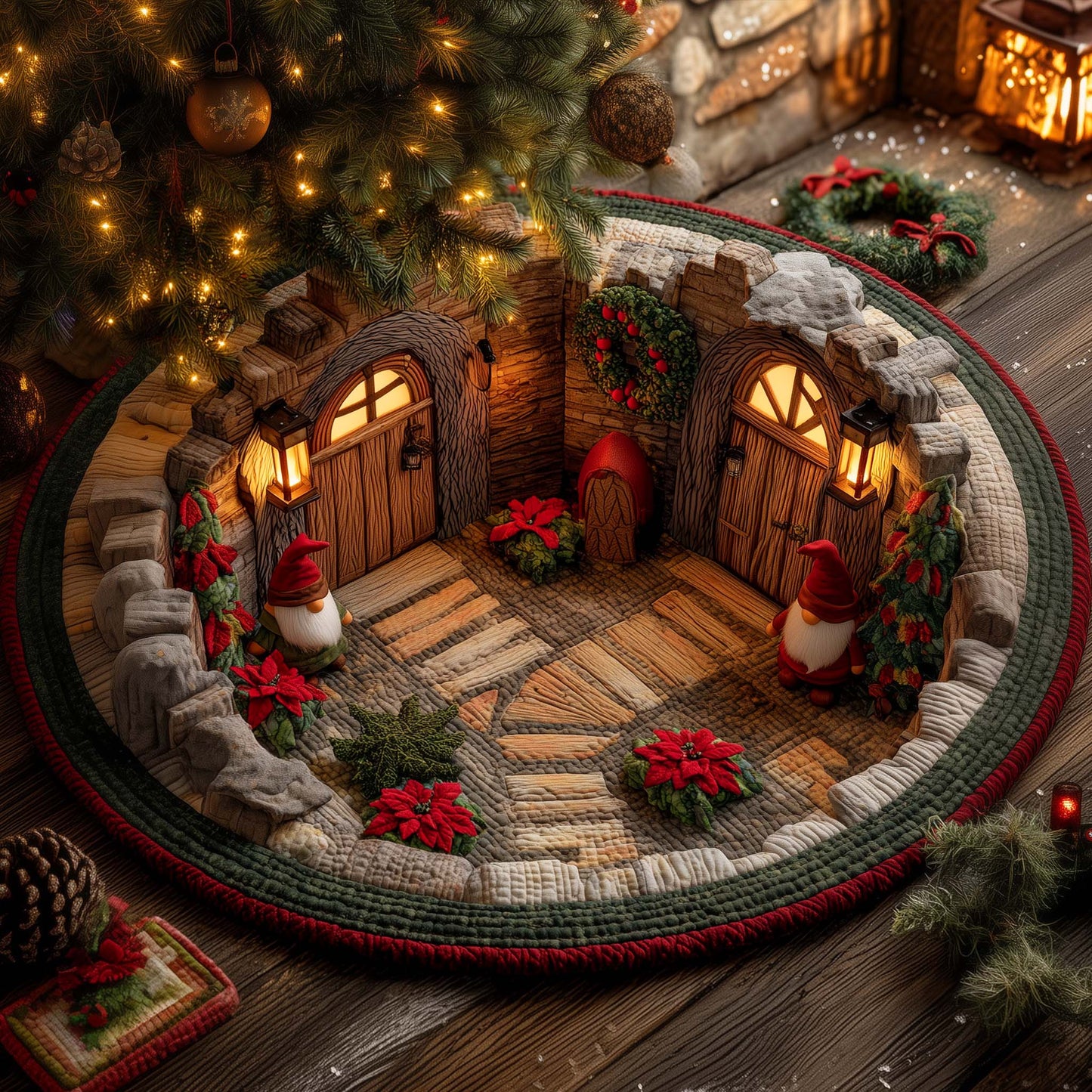 Gnome Hollow Tree Den Quilted Round Mat GFTOHD12065