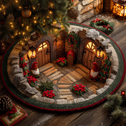 Gnome Hollow Tree Den Quilted Round Mat GFTOHD12065